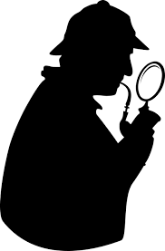 Sherlock Holmes with magnifying glass - cartoon.